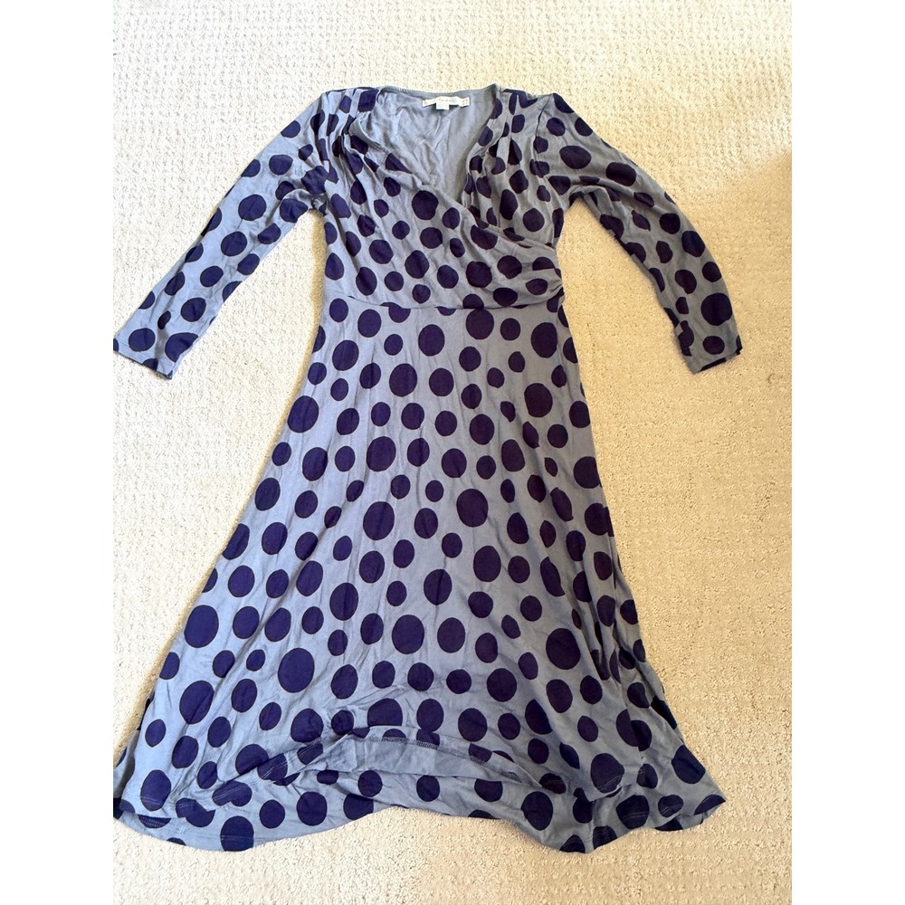 Boden Womens Polka Dot Jersey Faux Wrap Dress Blue Purple Long Sleeve US 4R